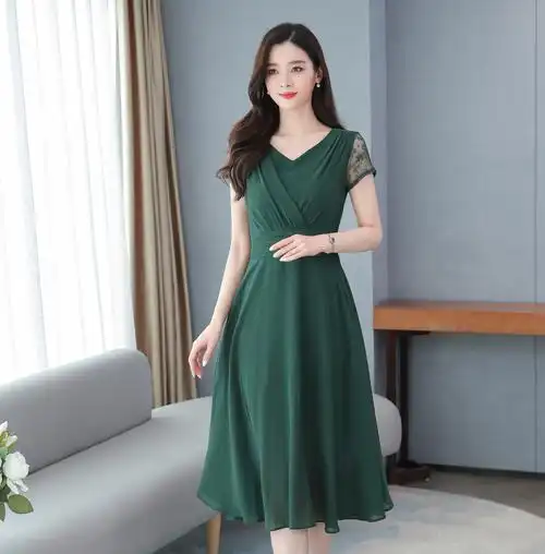 雪纺连衣裙女装2020年新款夏装气质女神范中长款裙子夏天显瘦长裙