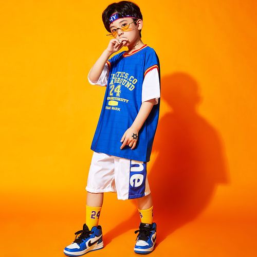 儿童街舞潮服男童嘻哈套装男孩宽松篮球服小学生啦啦队演出服装夏