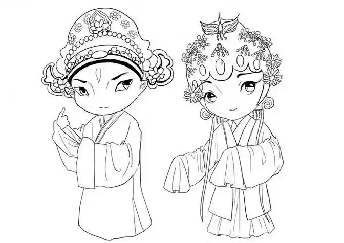 素材_简笔画_教程_简笔画教程_人文_绘画国潮 中国风京剧人物插画