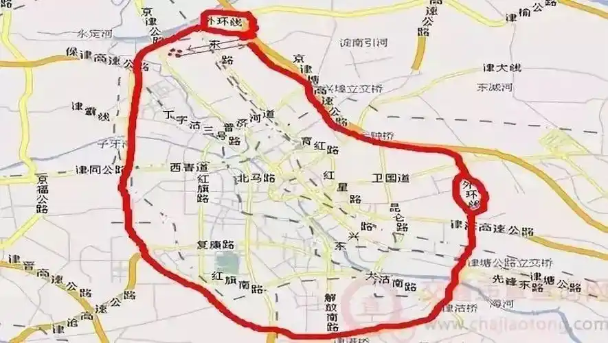 天津市外环线(不含)以内道路三,限行区域星期一至星期五限行本市及
