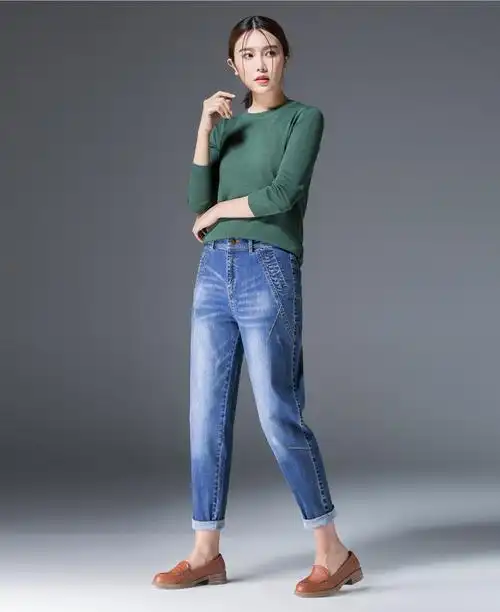 高腰牛仔裤女直筒宽松九分哈伦裤女士大码休闲萝卜裤春装2020款女