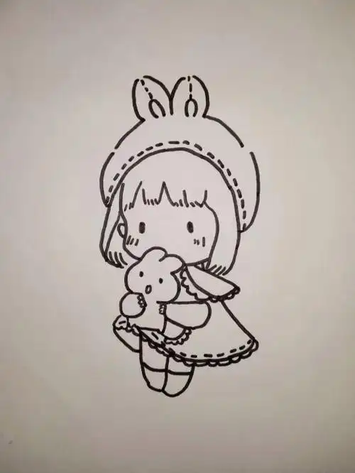 手绘q版可爱女生头像简笔画卡通女生动漫小女孩黑白简笔画简笔画卡通