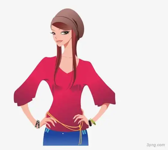 矢量手绘时尚女郎png素材透明免抠图片-卡通手绘