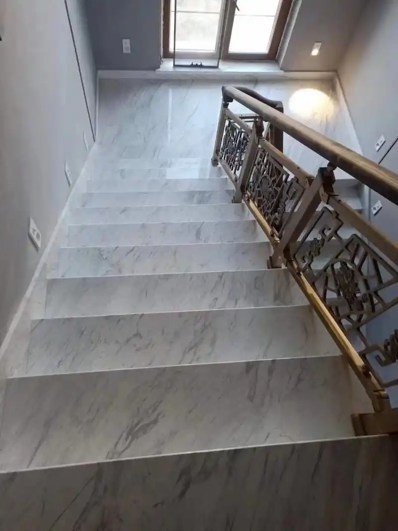 天津南一石材爵士白大理石楼梯踏步台阶定制工厂家