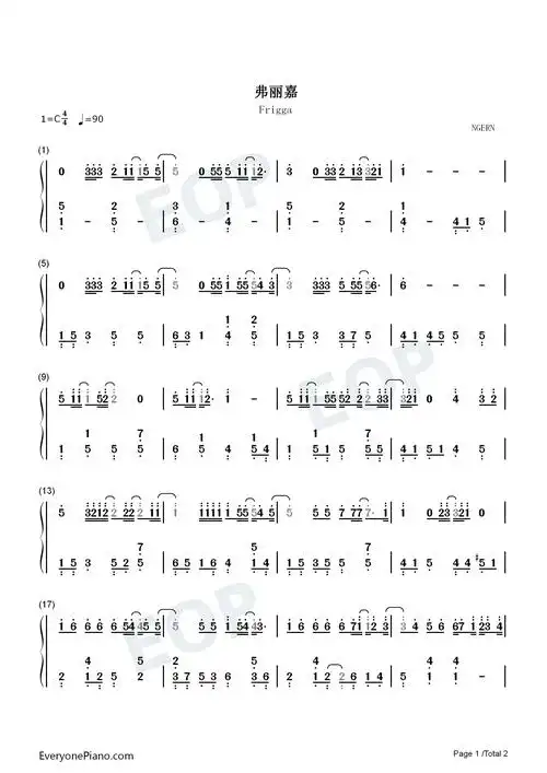 弗丽嘉c调简单版我的时代你的时代插曲双手简谱预览1