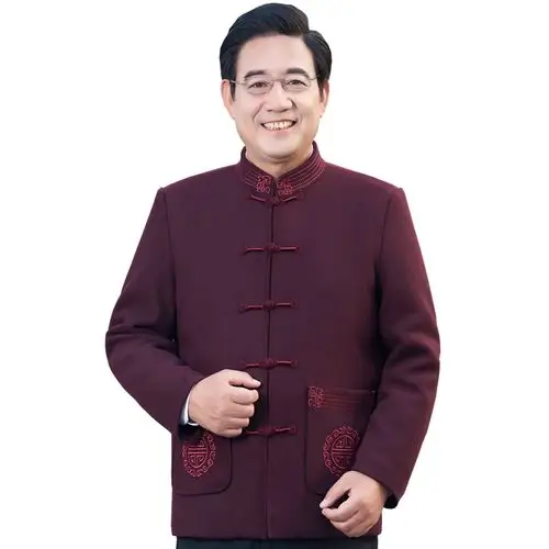 毛呢中式唐装中老年爸爸老人衣服爷爷民族服装