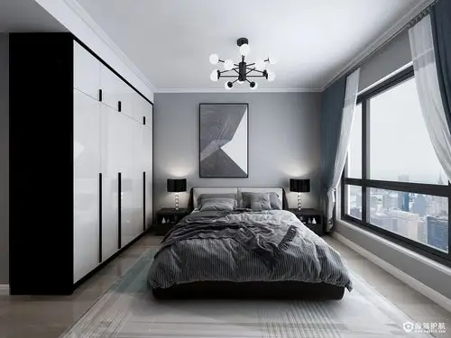 中央大道现代黑白灰风格三居室装修效果图