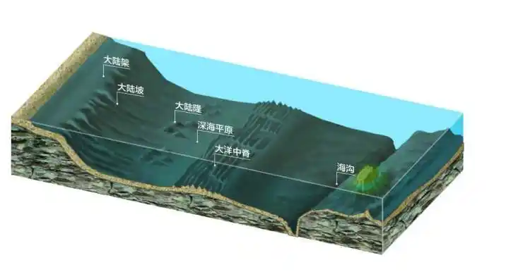 海底地形示意图海洋占据了地球表面70%以上的面积,在海洋底部呈现出了