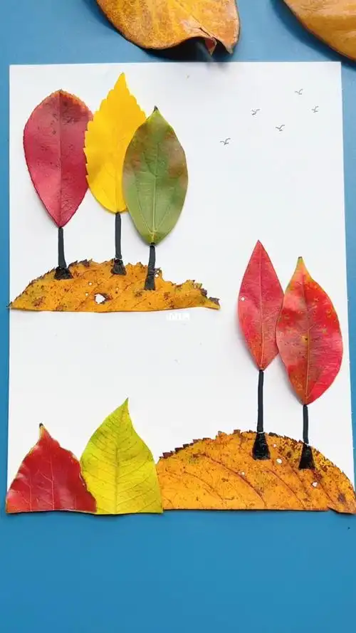 用落叶拼贴好看的秋日风景抓住秋天的尾巴试试吧树叶贴画亲子手工