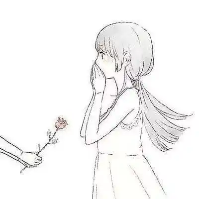 找一个情侣头像,手绘,黑色,线条简单,男的送女的一朵花