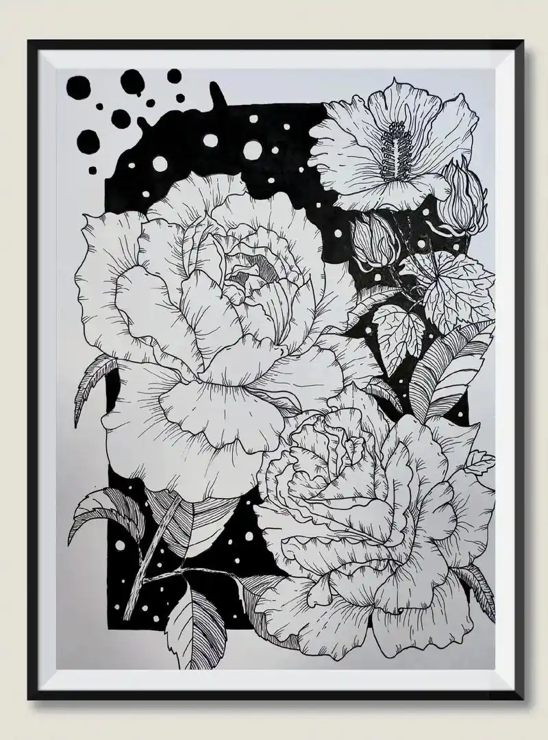 挑战30幅黑白装饰画‖第12幅.每次一到画线条就容易手抖,看 - 抖音