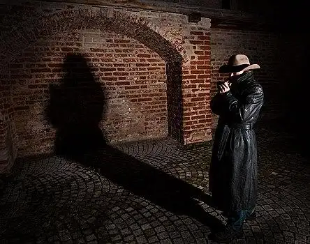 男人,帽子,皮革,外套,影子,背影,夜晚,德国,欧洲