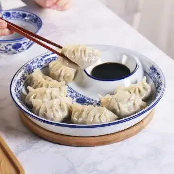 家用陶瓷分格圆形盘子 圆形小号饺子盘