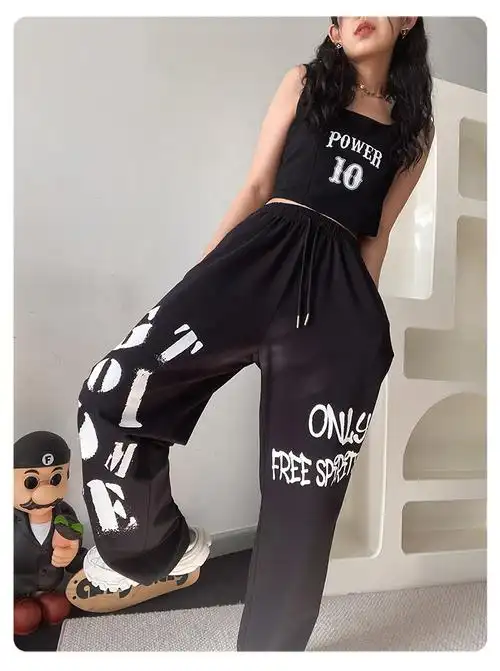 休闲运动裤美式抽绳跳舞爵士舞裤子hiphop嘻哈宽松高腰街头 - 17网