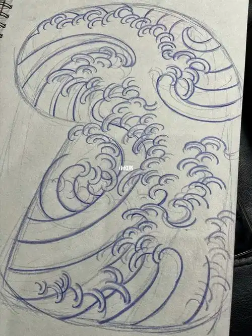 老传统水浪纹身手稿