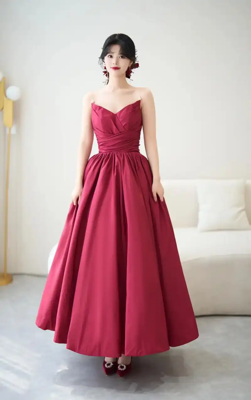 吊带设计感红色礼服裙合肥礼服