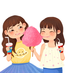 手绘小清新一起吃棉花糖的小姐妹