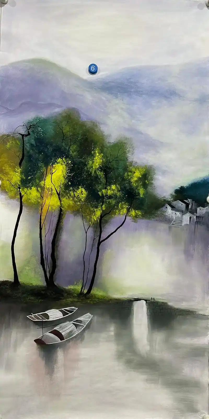 精品四尺水粉作品#人间仙境美如画 #山水风景画 #天然山水画 - 抖音