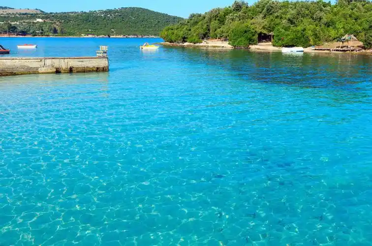 海滩,阿尔巴尼亚,漂亮,爱奥尼亚海,清晰,青绿色,水,早晨,夏天,海岸