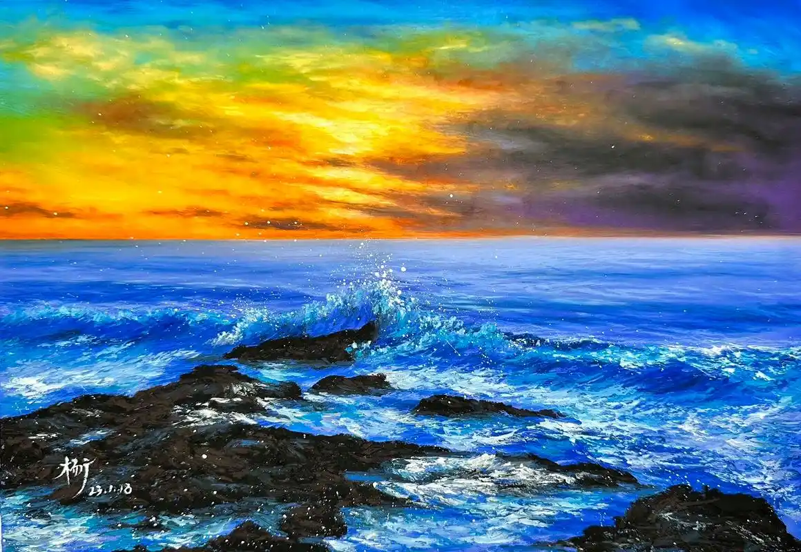 跟我一起来画海.带色号及步骤图 使用油画棒 a3白卡纸#图文 - 抖音