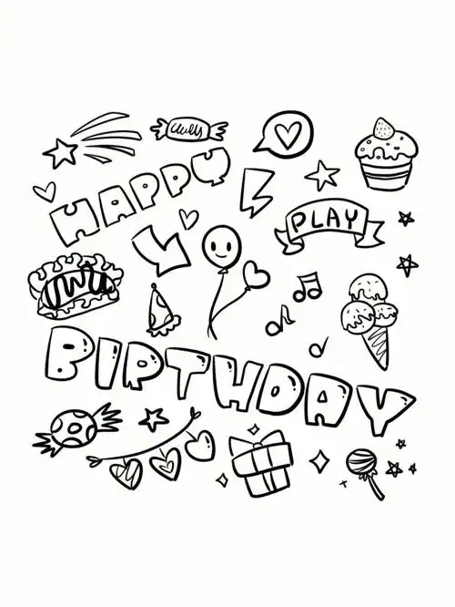 黑白简笔画手帐透明素材