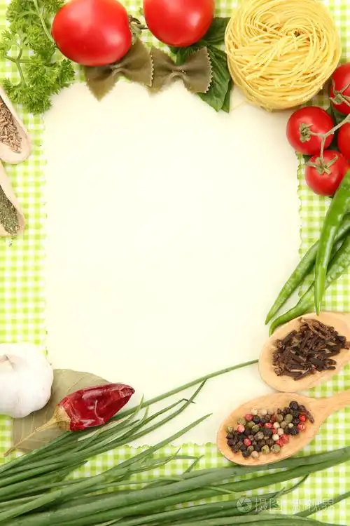 纸的食谱, 蔬菜和香料绿色背景