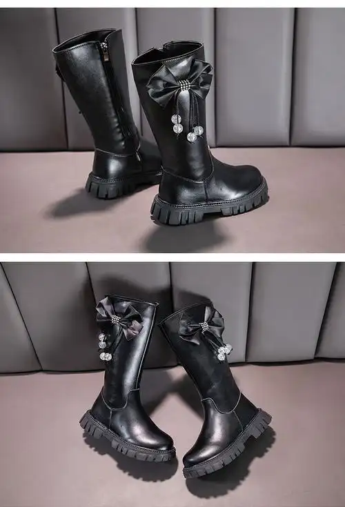 女童高筒靴秋冬新款加绒加厚女孩长筒公主时尚洋气靴宝宝儿童长靴