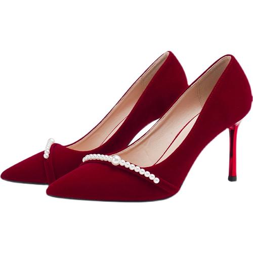 不累脚红色高跟鞋新娘敬酒秀禾服婚鞋子女结婚高级感中式2023新款