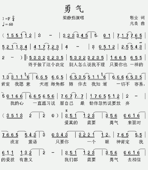 勇气_歌谱简谱_哆来咪123曲谱网