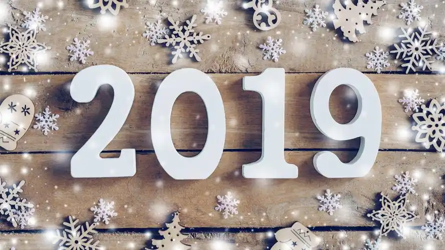 新年快乐2019年,白色数字,雪花 iphone 壁纸