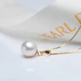 法路纳淡水珍珠吊坠项链单颗18k金淡水女简约强光圆形黄18k金89mm