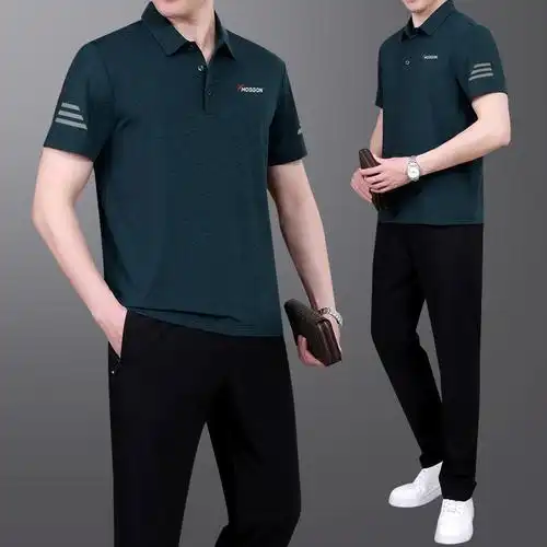 中年爸爸夏装男士冰丝短袖长裤新款休闲装中老年运动服套装男夏季