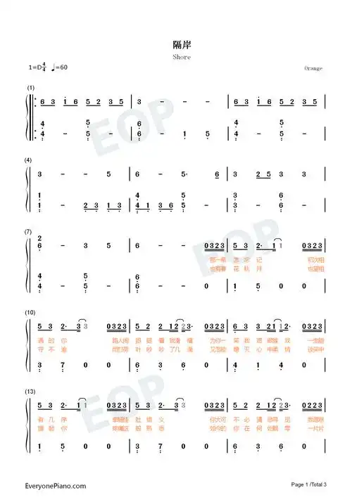 隔岸你呀你冻我心房酸我眼眶一生的伤抖音热歌双手简谱预览1