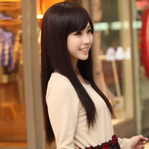 假发女长发长直发全头套斜齐刘海中长发ol时尚逼真自然网红假发套