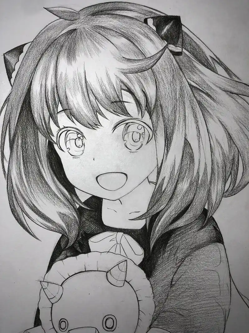 间谍过家家动漫人物阿尼亚素描绘画过程图.#手绘 #艺术在抖音 - 抖音