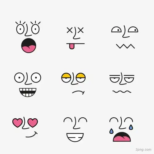 矢量手绘不同的表情png素材透明免抠图片-卡通手绘