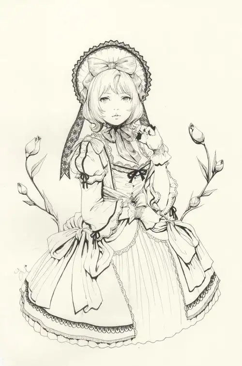 洛丽塔线稿素材