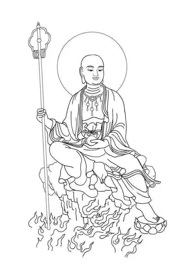 主题为地藏菩萨,可用作佛像,宗教,宗教素材,白描等相关设计的参考图片