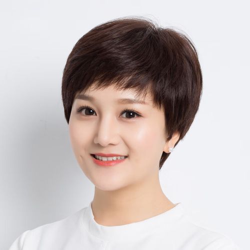 创京懿选假发女短发中年妈妈头发少中老年短发真人发丝头套式自然 深