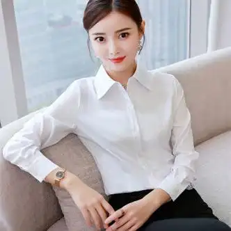 女春秋新款长袖修身气质百搭职业衬衫女款工作服白色3xl建议125135斤