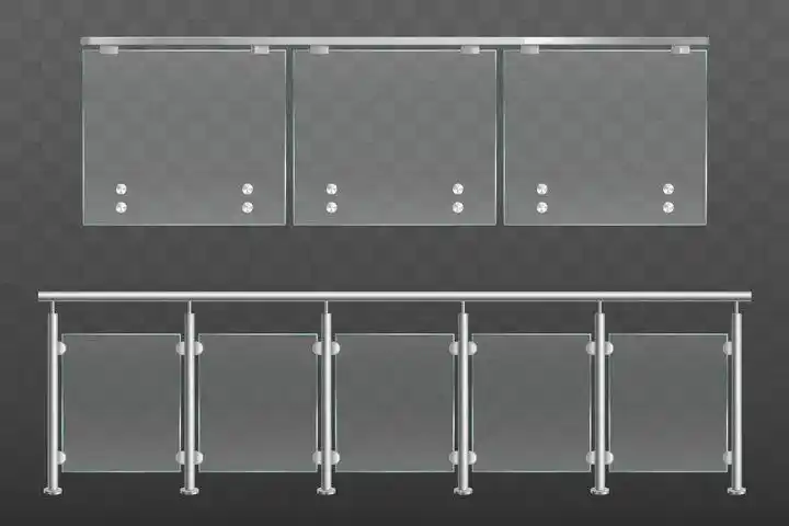 两种不锈钢玻璃栏杆护栏png图片免抠矢量素材
