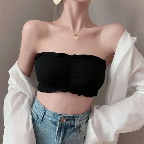 实拍~性感美背无肩带裹胸聚拢无钢圈抹胸式少女内衣