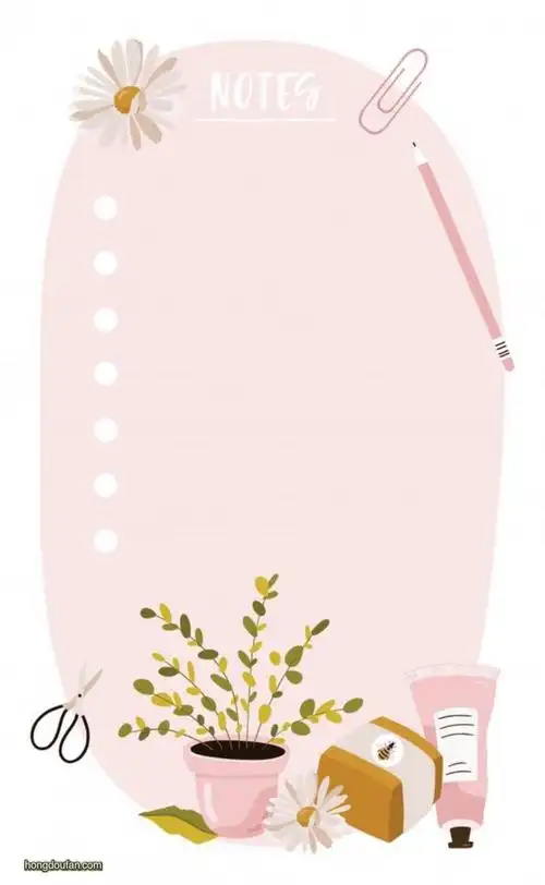 带有包裹铅笔植物小雏菊的粉红色的notes笔记空白纸张