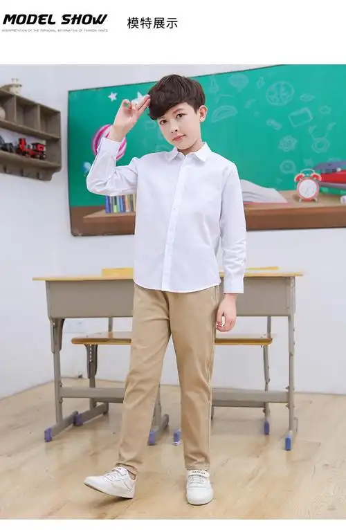 品牌儿童裤子男童卡其色校服长裤休闲西裤黑米色春秋小学生宽松校裤款