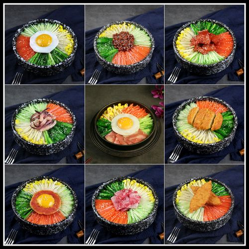 仿真菜品模型中餐石锅拌饭韩国烤肉拌饭米饭炒菜料理模型定做道具