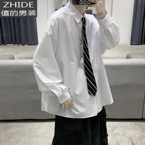 suntek黑暗系男装dk制服男jk衬衫长袖港风日系古着基础款衬衣情侣装
