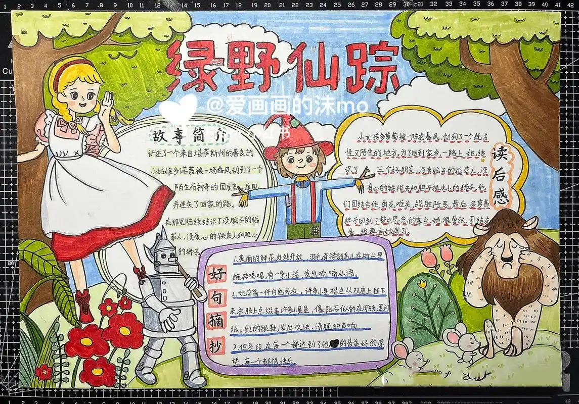 读书小报阅读小报绿野仙踪手抄报附线稿         纸:8k肯特纸 马克笔