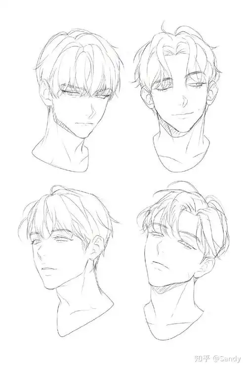 一些关于动漫男生发型参考,麻竹绘制练手.