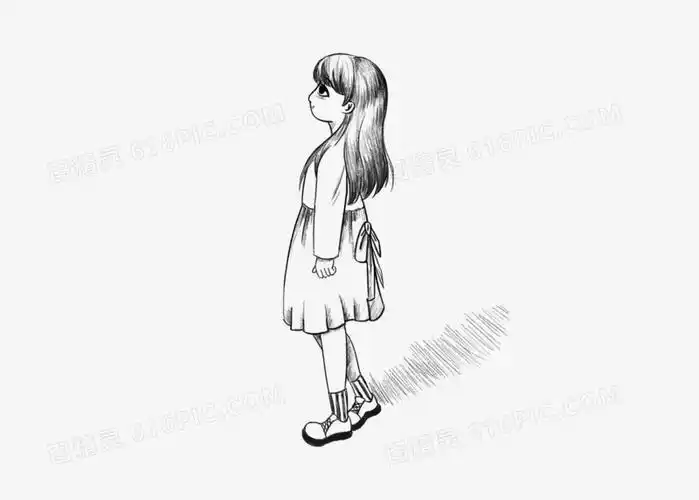 女孩简笔画仰望太阳