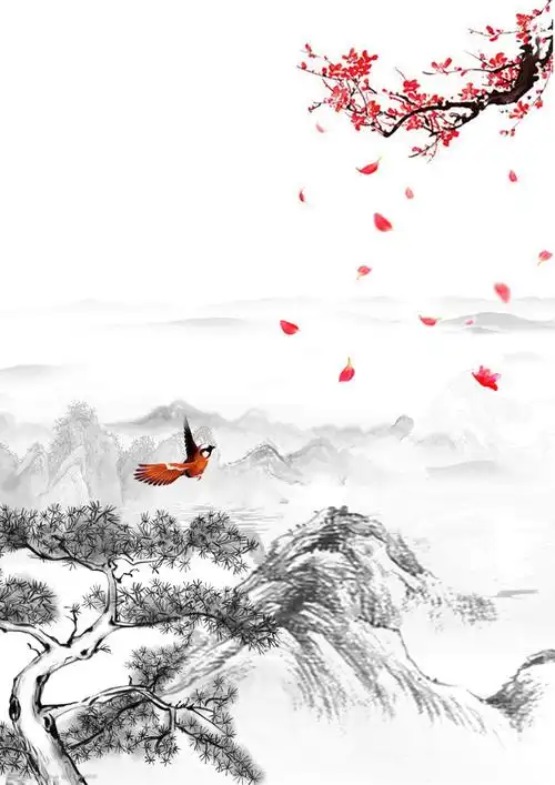 踏雪寻梅水墨山水图